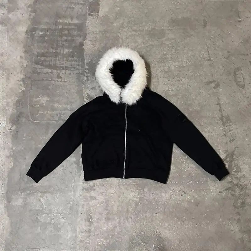 Fluffy Hat Sweater Printed Long-sleeved Pullover Hoodie Retro Jacket Street Trend Y2k_voghion.com