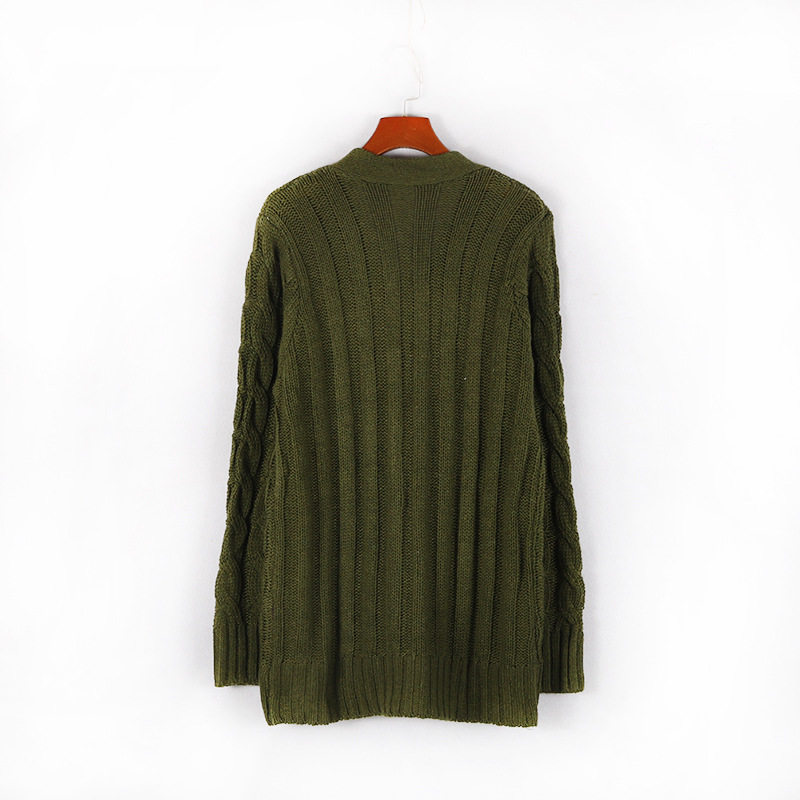 Neuer einreihiger, dicker, langärmliger Strickpullover-Cardigan-Mantel für Herbst und Winter mit verdrehter Tasche für Damen_voghion.com