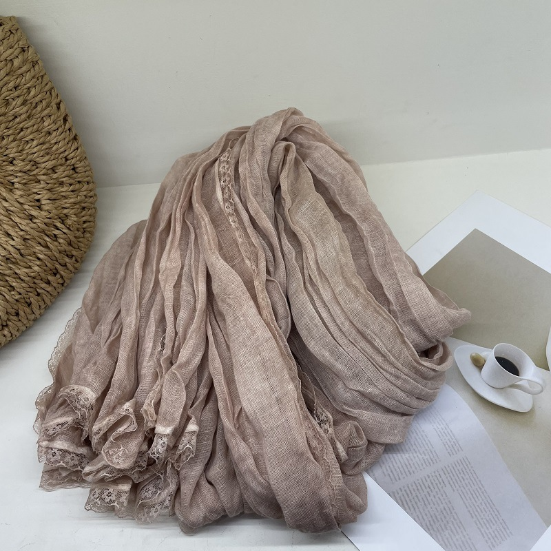 Gentle pure color lace lace scarf autumn decorative scarf women fashion everything with cotton shawl_voghion.com