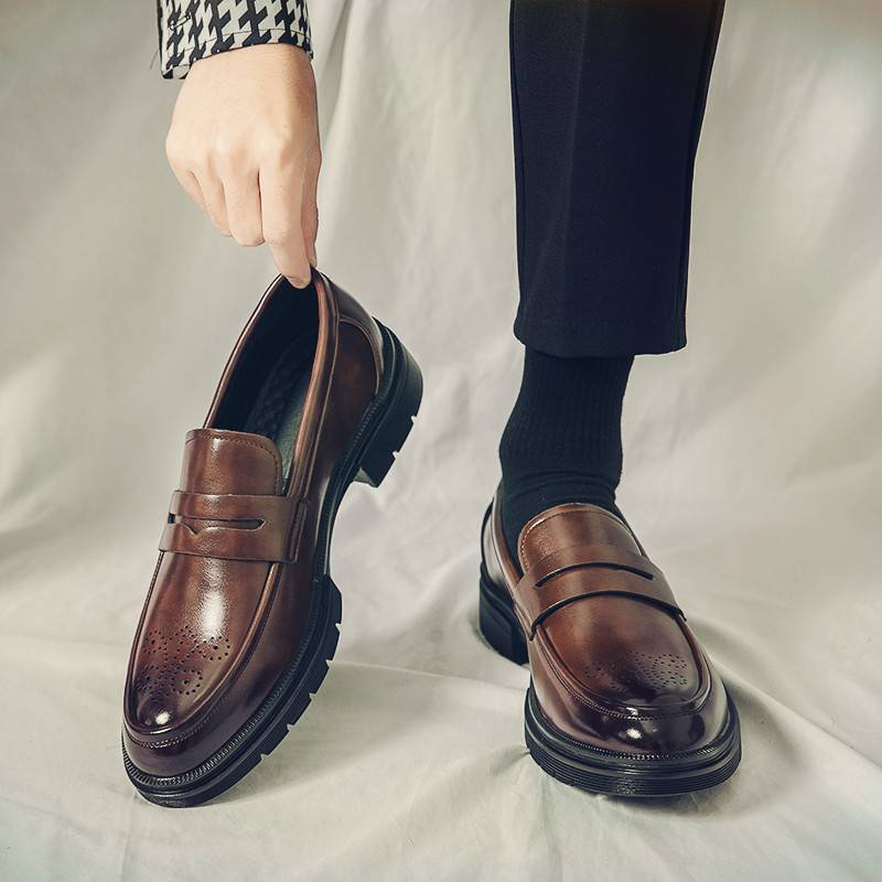 Italienska high-end läder Slip-on skor Herr Business Klänning Fyrkantig tå Brittisk Slip-On Formell Casual Loafer Oxford Skor Bröllop 38-46_voghion.com