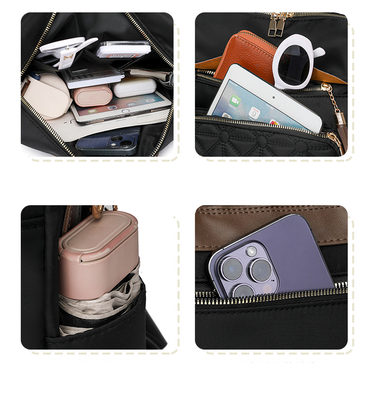 Women's Backpack Diamond Check Embroidered Thread Women's Backpack Large Capacity Waterproof Travel Backpack_voghion.com