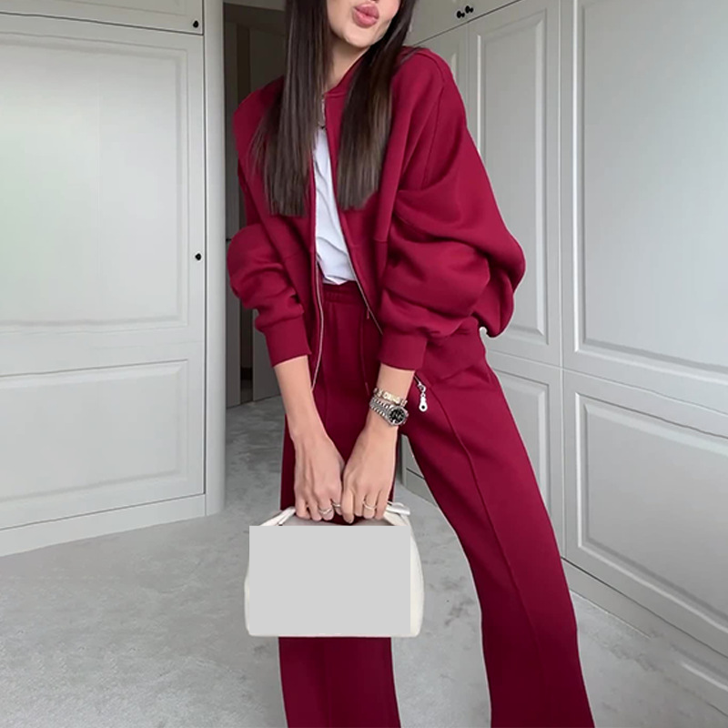 Dameskleding Ronde hals Mode Eenvoudige sfeer Sweaterjas Plus Casual rechte broek_voghion.com