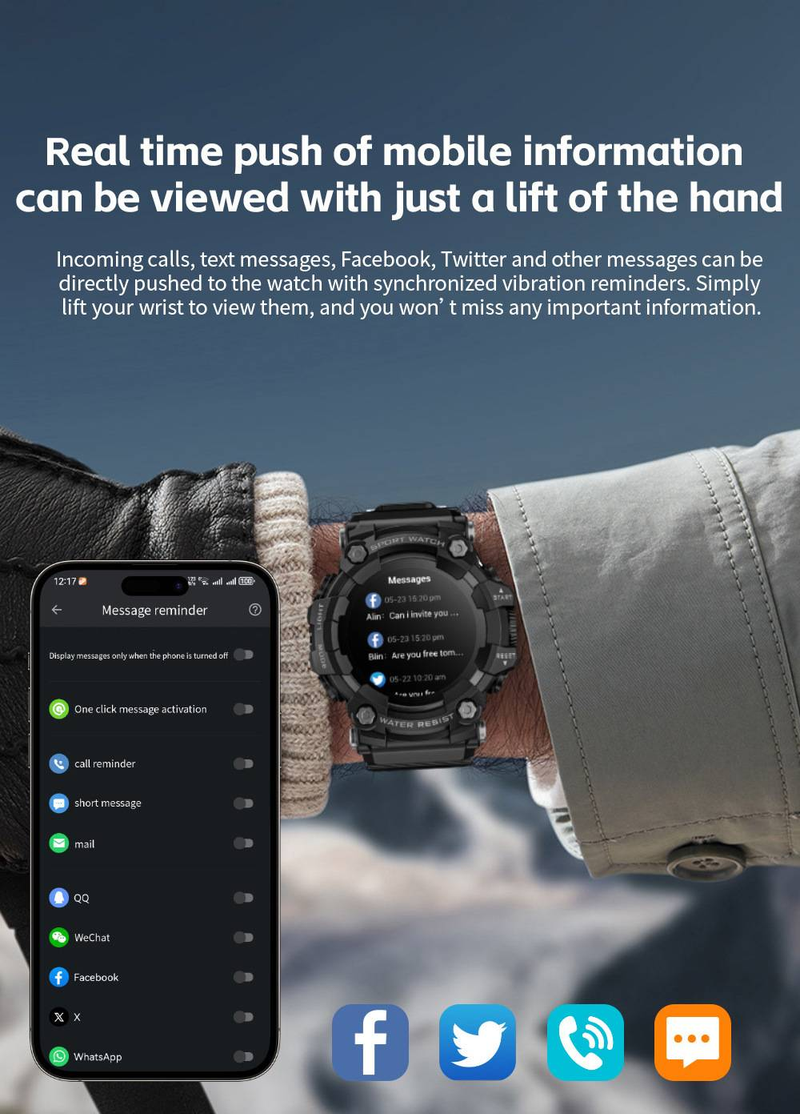 Smartwatch per sport all'aria aperta con chiamate Bluetooth, bussola e torcia_voghion.com