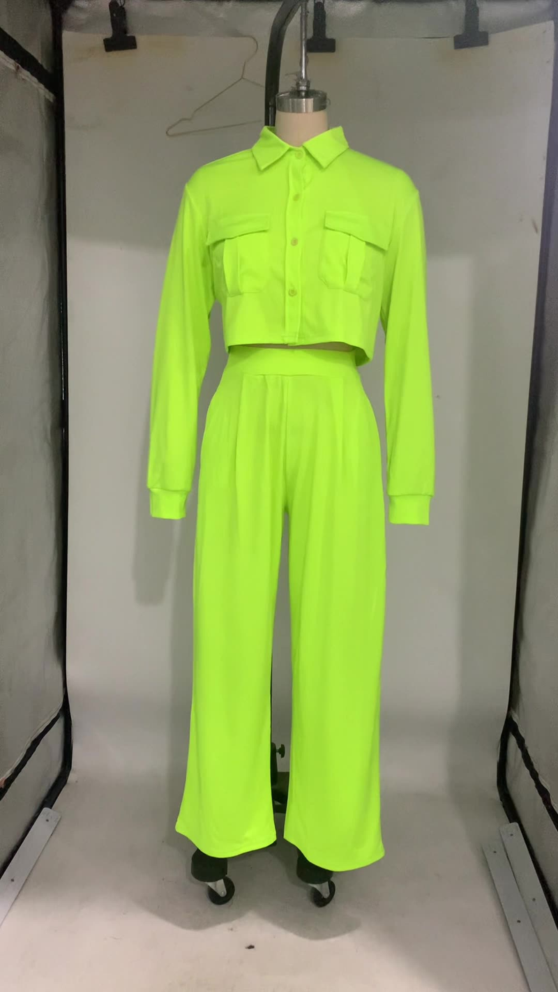 Mode Revers Langarm Hohe Taille Weite Beinhose Pendler Eleganter Anzug_voghion.com