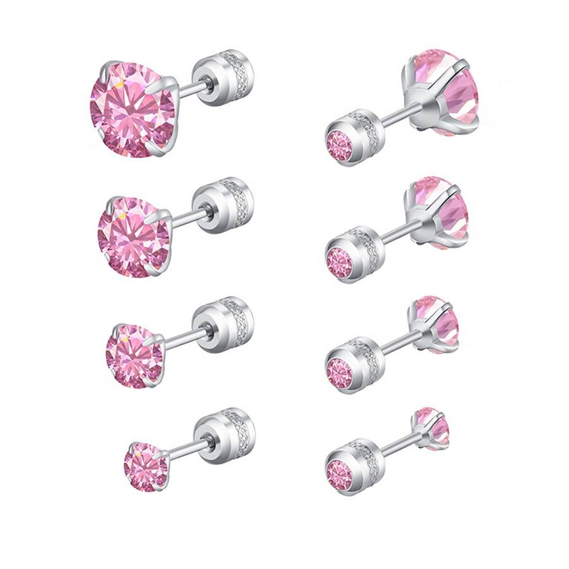 1 Pair Medical Stainless Steel Pink Crystal Zircon Ear Studs Earrings Tragus Cartilage Hypoallergenic Screws Piercing Jewelry For Men Women_voghion.com
