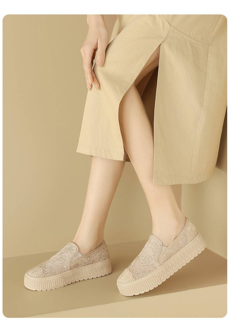 Pantofi slip-on din plasă din dantelă respirabilă Cameido pentru femei. Pantofi Pescar cu talpă groasă Pentru Primăvara 2025, Pantofi Casual._voghion.com