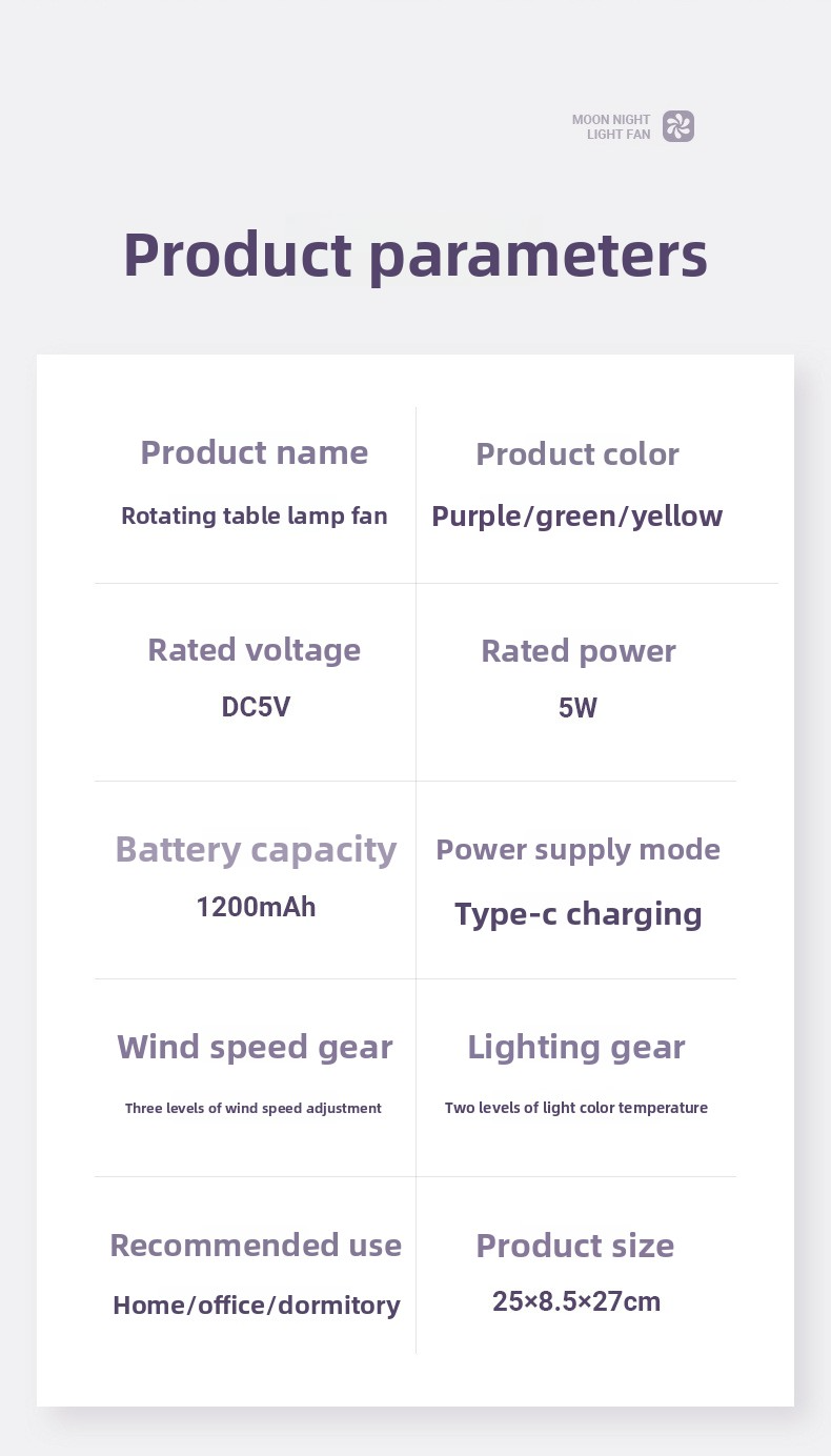 USB Rechargeable Desk Fan With LED Night Light - 360° Rotatable Multi-Functional Cooling Fan For Home & Office_voghion.com