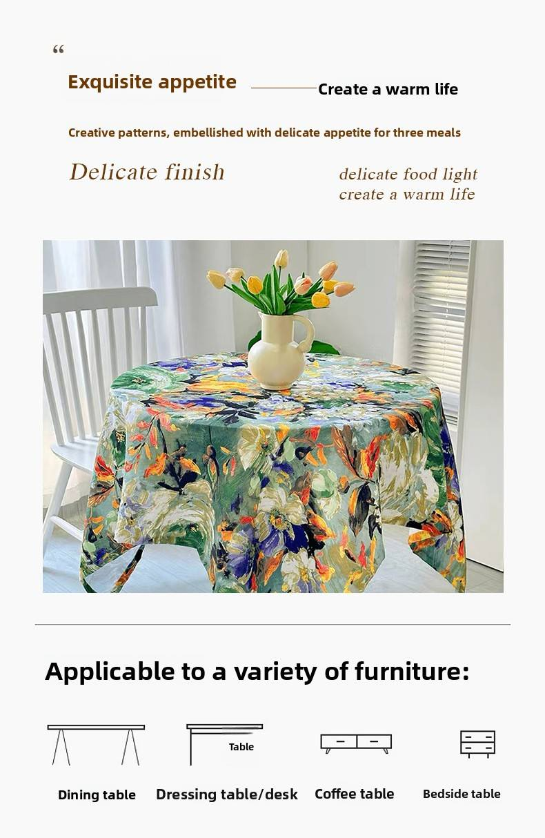 Artistic Table Runner - Oil Painting Style, Heat-Resistant & Non-Slip, For Dining Table, Coffee Bar Or Home Decor (132 * 132cm, 4 Colors)_voghion.com