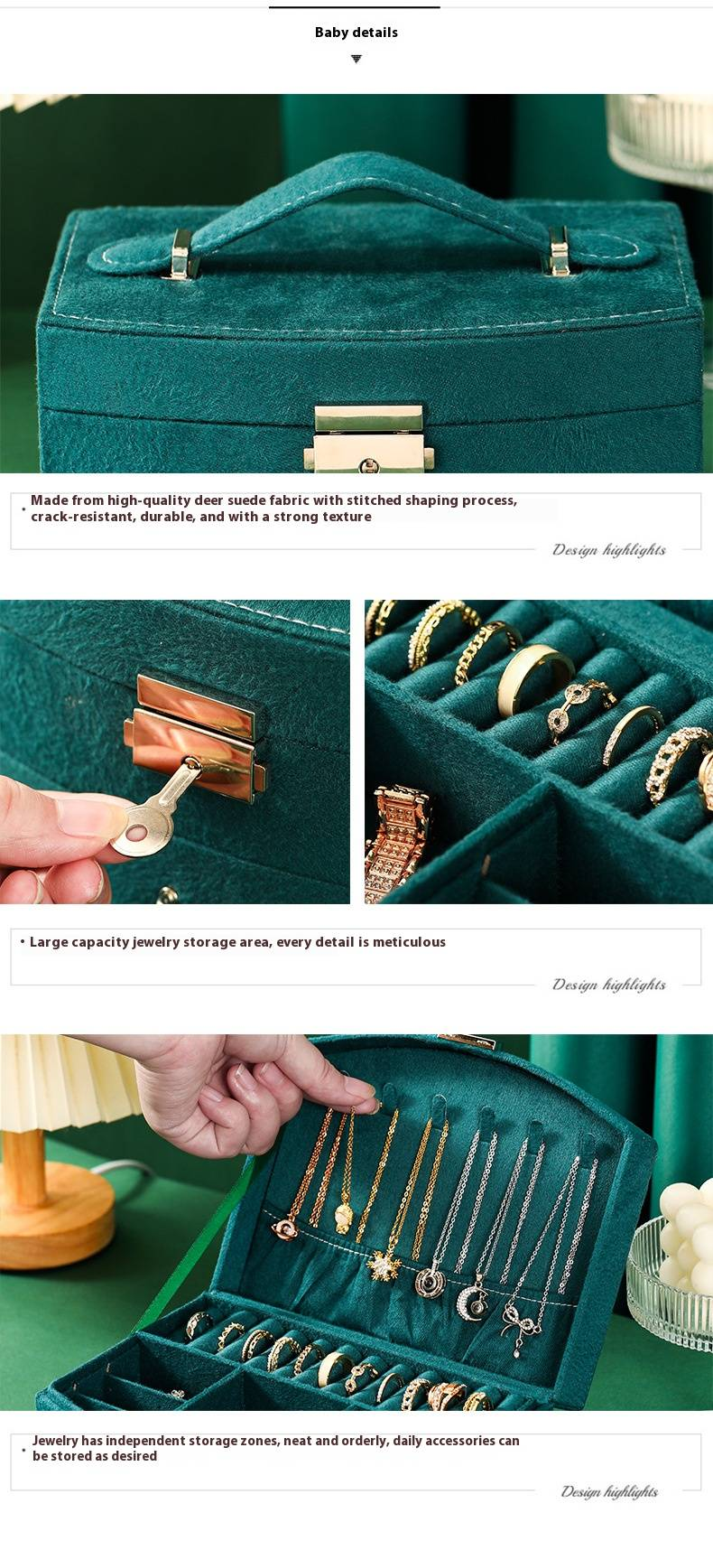 Portagioie con orecchini, borsa in velluto per gioielli, portagioie, portagioie, regalo carino per ragazza, con lucchetto pronto_voghion.com