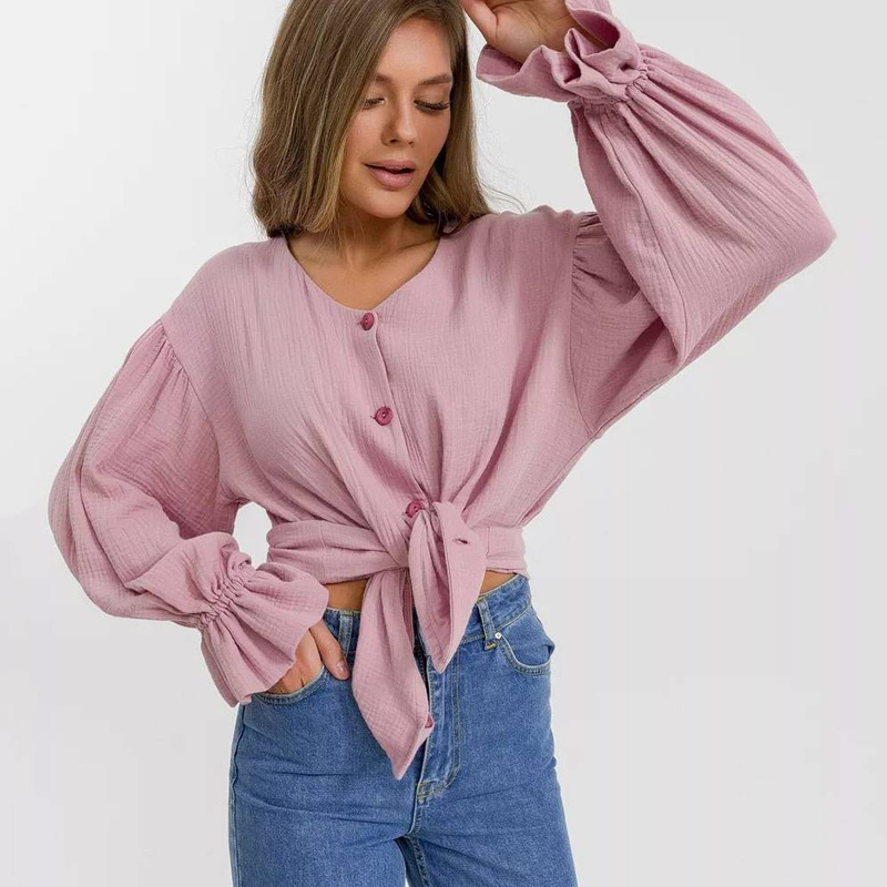 Oversized V-Neck Blouse For Women, Plus Size & Relaxed Fit Button-Down Shirt, Breathable Stretch Fabric For Work & Casual Wear In Soft_voghion.com