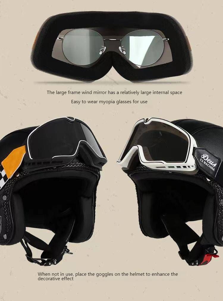 3C Sertifikalı Retro Elektrikli Motosiklet Kaskı Vintage Deri Tarzı 3/4 Açık Yüz Kaskı, Maske ve Gözlük Seçenekleri (Siyah, Gri, Pembe, Beyaz, Kahverengi)_voghion.com