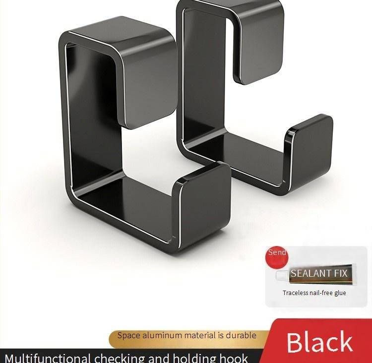 Supporto per lavabo da parete in alluminio spaziale – Senza fori, organizer antiruggine per bagno, per doccia e WC (grigio pistola/nero, confezione singola/doppia)_voghion.com