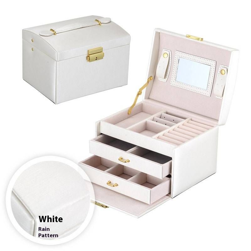 Coffret à bijoux verrouillable haut de gamme à 3 niveaux avec miroir – Organiseur de rangement en cuir synthétique pour boucles d'oreilles, bagues et colliers (17,5 x 14 x 13 cm)_voghion.com