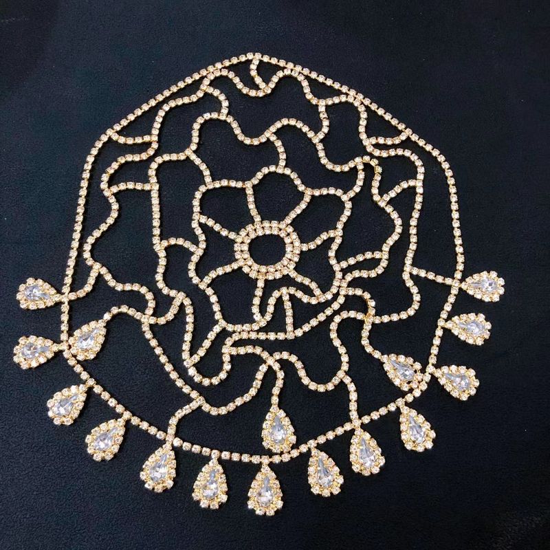 Mode Strass Stirnkette Mesh Wassertropfen Stirnband Leistung Haar Kappe Schmuck_voghion.com