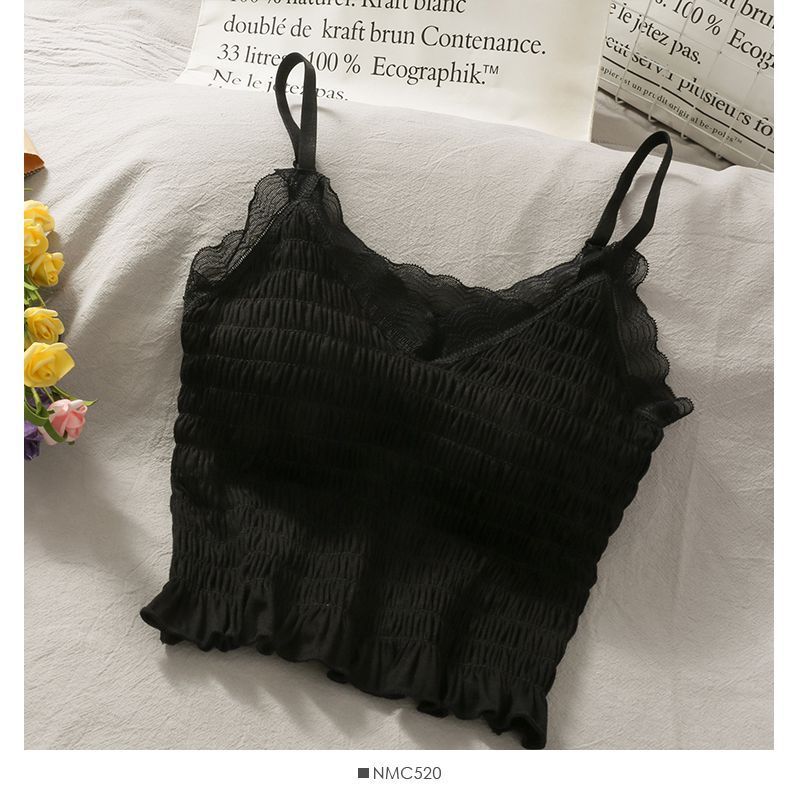 Canotta in pizzo plissettato francese primaverile ed estivo con cuscino da donna, indossata come base, bella schiena e petto avvolti_voghion.com