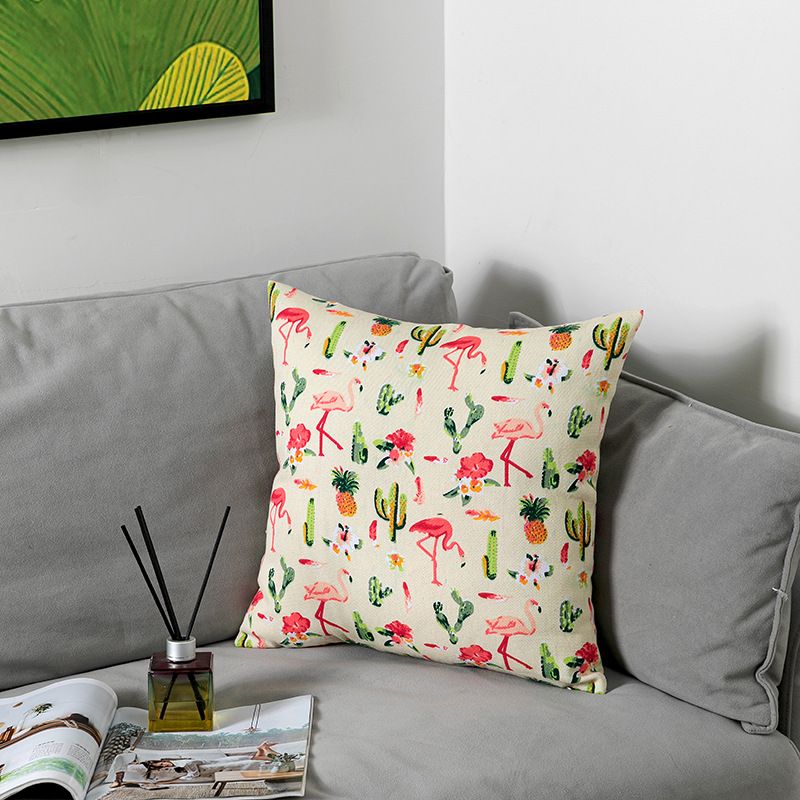 Nouveau coussin de chevet de chambre modèle d'hôtel chinois imprimé recto verso en forme de cactus flamant rose_voghion.com