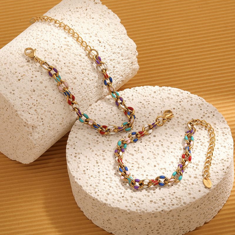 Nuovo stile bohémien, bracciale in acciaio al titanio con catena cubana in epossidico colorato, per donna, alla moda, unico, di alta gamma_voghion.com