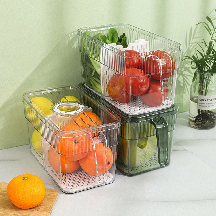 Fresh-Keeping Storage Kitchen Refrigerator Timer Fruit Bento Vegetable Organizer Refrigerated Frozen Sealed Draining Box_voghion.com