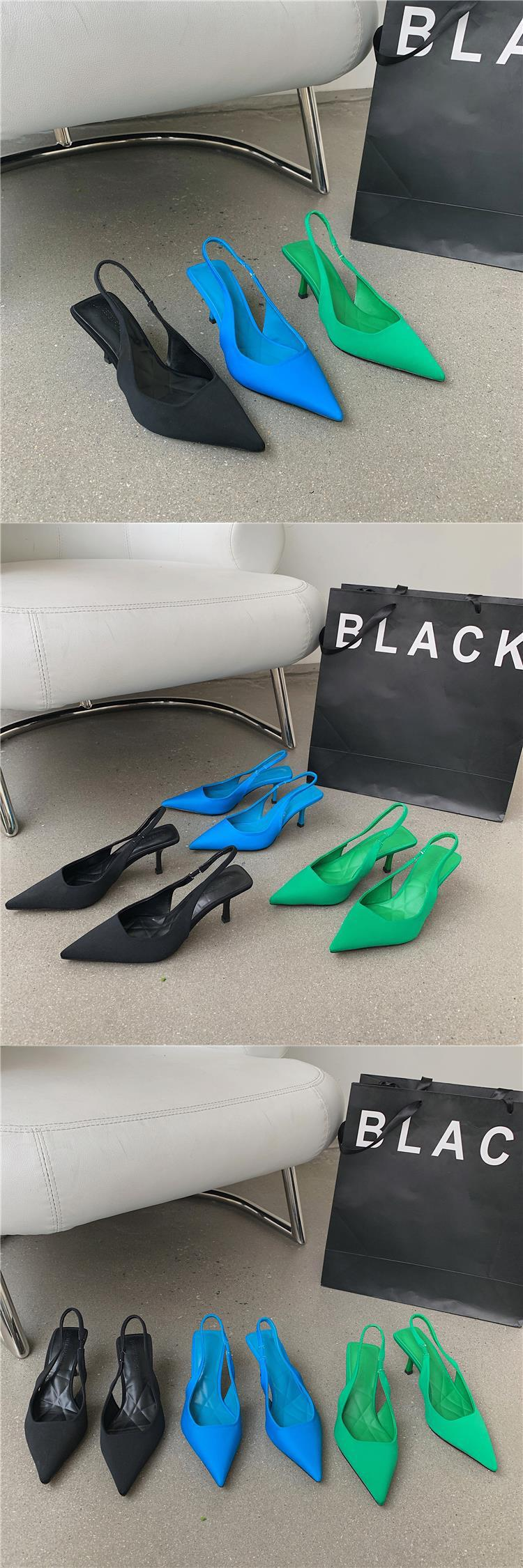 Cost performance 2024 Spring New Pointed Slim Middle Single Back Empty Baotou Sandals High Heel Green Women's Shoes_voghion.com