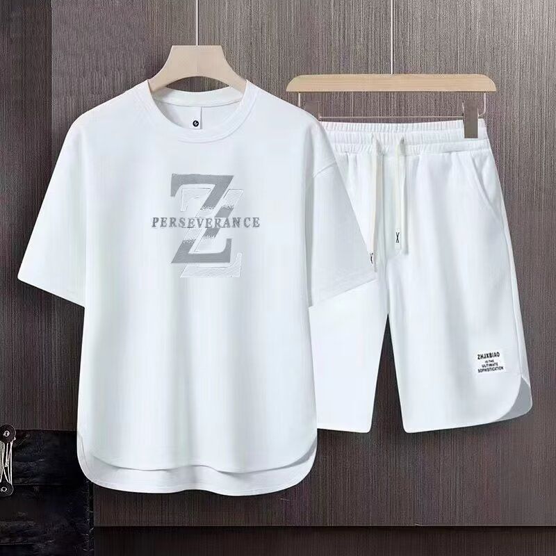 Men's Clothing 2024 Waffle Casual Summer Suit Men's Loose Teen Short sleeved T shirt Shorts Handsome Two piece Suit_voghion.com