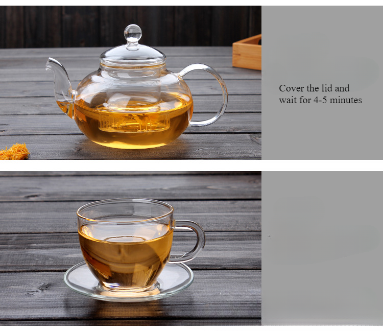 Tetera de vidrio resistente al calor de 400 ml/1000 ml, tetera de flores, juego de té de kung fu, colador de té, infusor, tetera de cebada Puer-Oolong._voghion.com