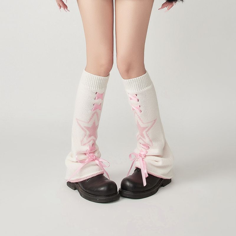 Calzini lunghi da ragazza JK con coulisse e scaldapolpacci abbinati alla sottocultura Y2K, stile Lolita_voghion.com
