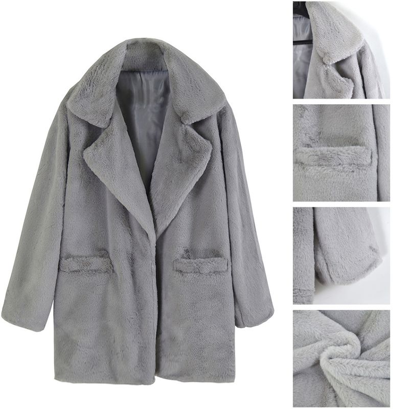 Women's Mid-length Solid Color Loose Plush Coat Imitation Fur Coat_voghion.com