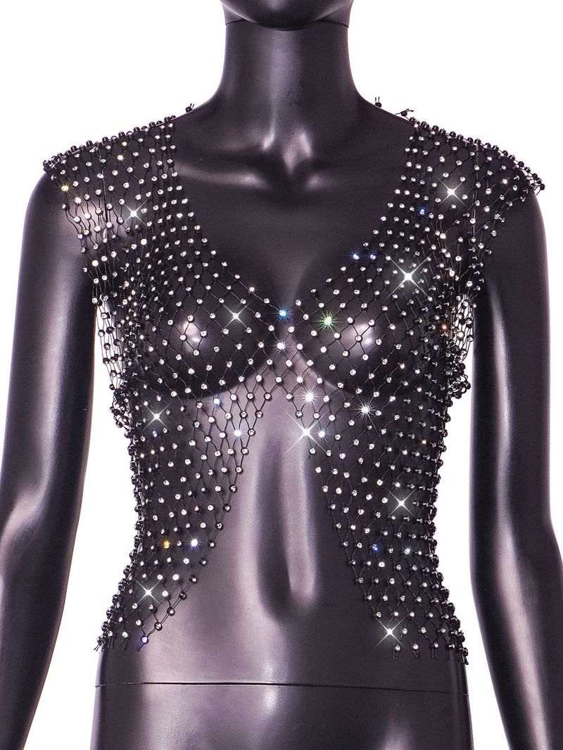 Damen Kleeder New Net Diamant Sparkling Diamant Damen Ärmlos Vest_voghion.com