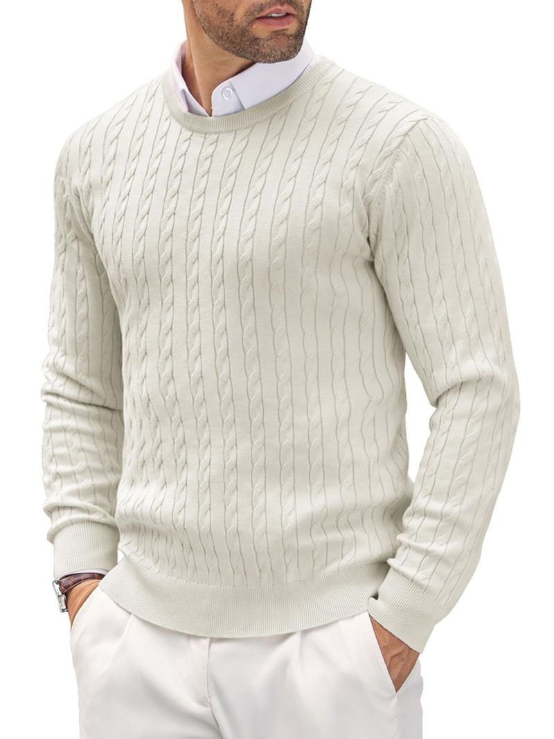 Twisted für Männer mittleren Alters, Herren-Strickpullover mit Rundhalsausschnitt, schmaler Passform, lange Ärmel, lässig, vielseitig_voghion.com
