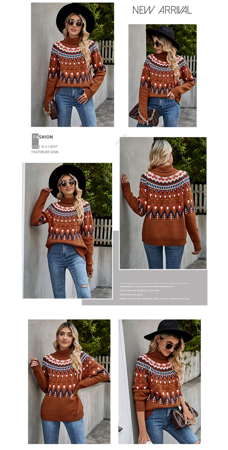Women's vintage striped patchwork color sweater Halloween turtleneck sweater_voghion.com