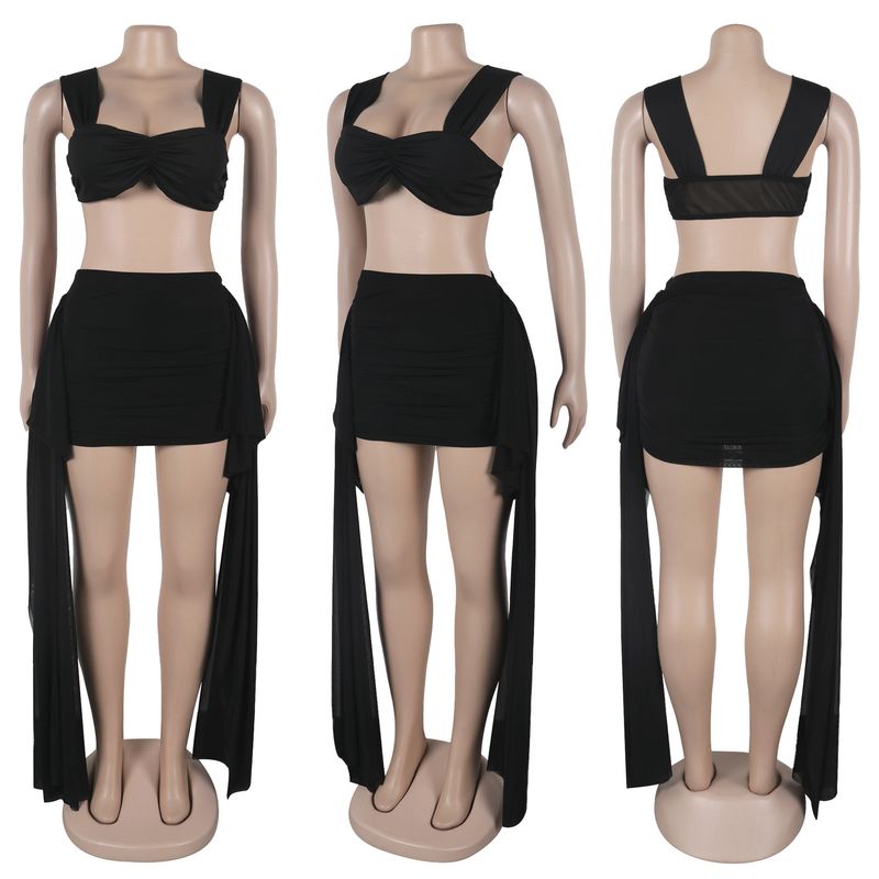 Ensemble deux pièces jupe à volants décontractée pour femme_voghion.com