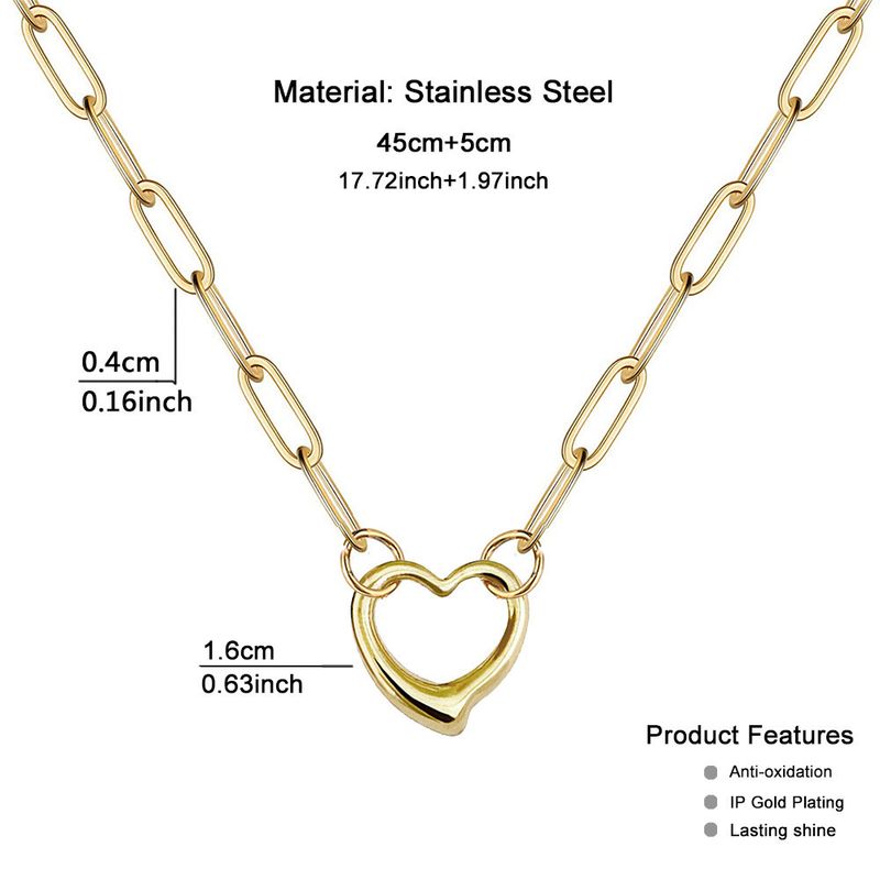 Women's Jewelry Fashion Niche Design Exquisite Stainless Steel Paper Clip Chain Love Hollow Pendant Clavicle Temperament Necklace_voghion.com