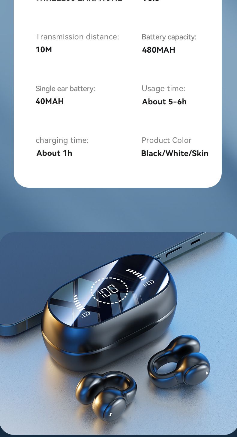 Nowy bezprzewodowy zestaw słuchawkowy Bluetooth M47 z klipsem na ucho, sportowy wyświetlacz cyfrowy, długa żywotność baterii, zestaw słuchawkowy Bluetooth 5.3 do biura, muzyka_voghion.com