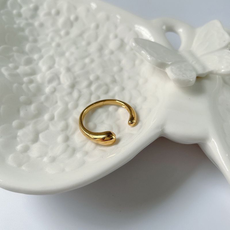 Anello da donna con goccia d'acqua, anello regolabile in acciaio inossidabile, anello con croce lucida e apertura a goccia._voghion.com