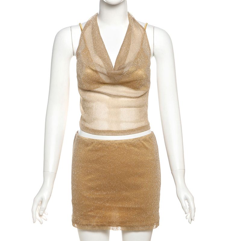 Completo intimo sexy da donna, in seta brillante, con scollo all'americana, gonna a tre pezzi_voghion.com