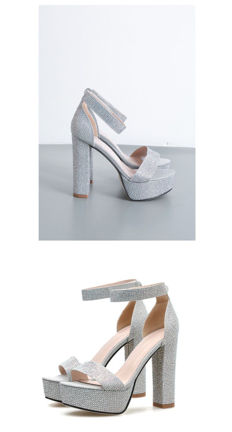 New women's sandals waterproof table with rhinestone thick heel high heel sandals_voghion.com