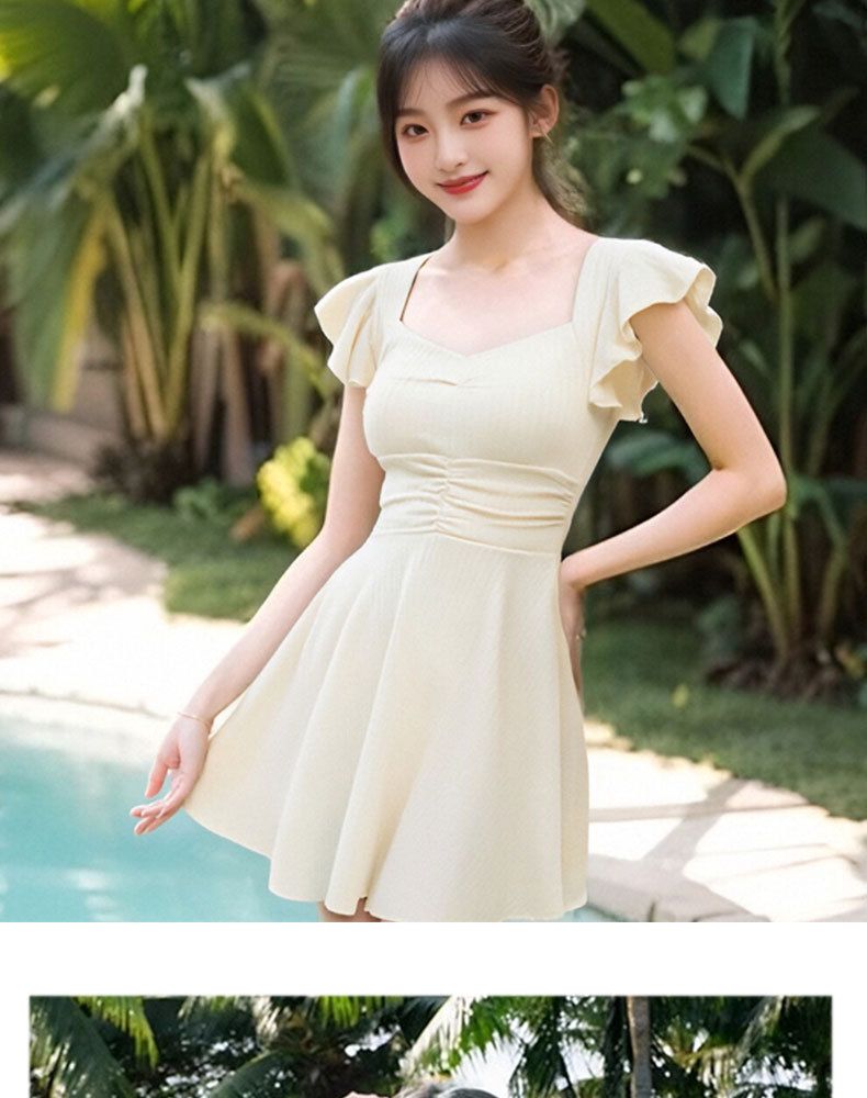 Costume da bagno intero da donna, sensazione di alta qualità, semplice tinta unita, stile gonna dolce, vestibilità slim conservativa, coprente_voghion.com