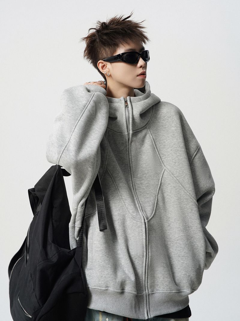 Winter Deconstruction Hooded Jacket Sweatshirt Cardigan Design Sense Patchwork Hoodie_voghion.com