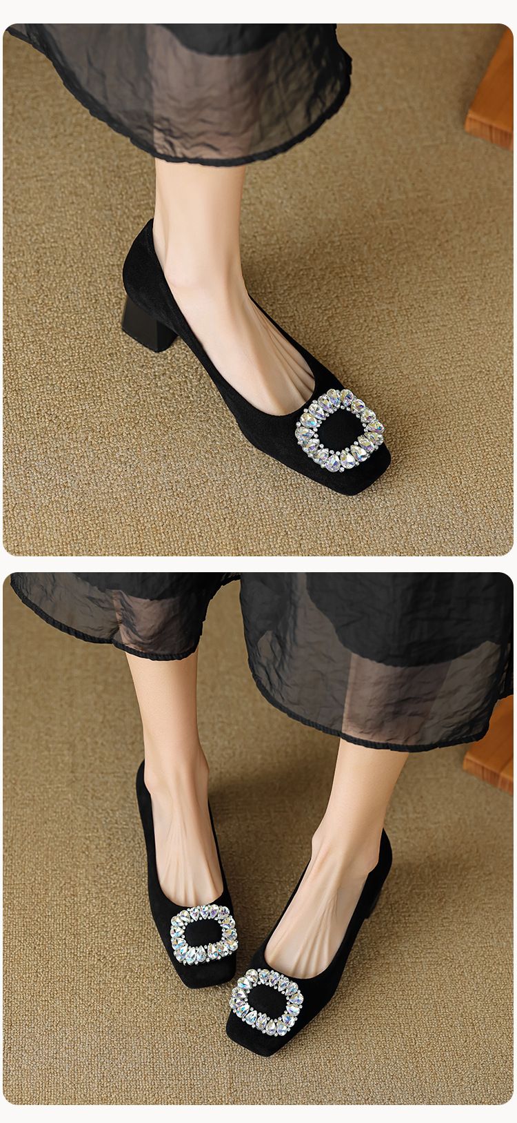 Scarpe con tacco alto francesi da donna, con strass, un pedale, nere, leggere, con tacco spesso, singole, da donna_voghion.com