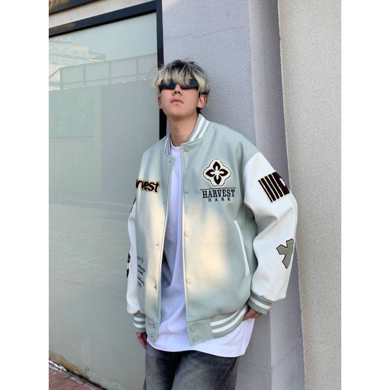 Retro-Baseballjacke mit gesticktem Schriftzug – Unisex Oversized Varsity Style (M-XXXL, 2 Farben)_voghion.com