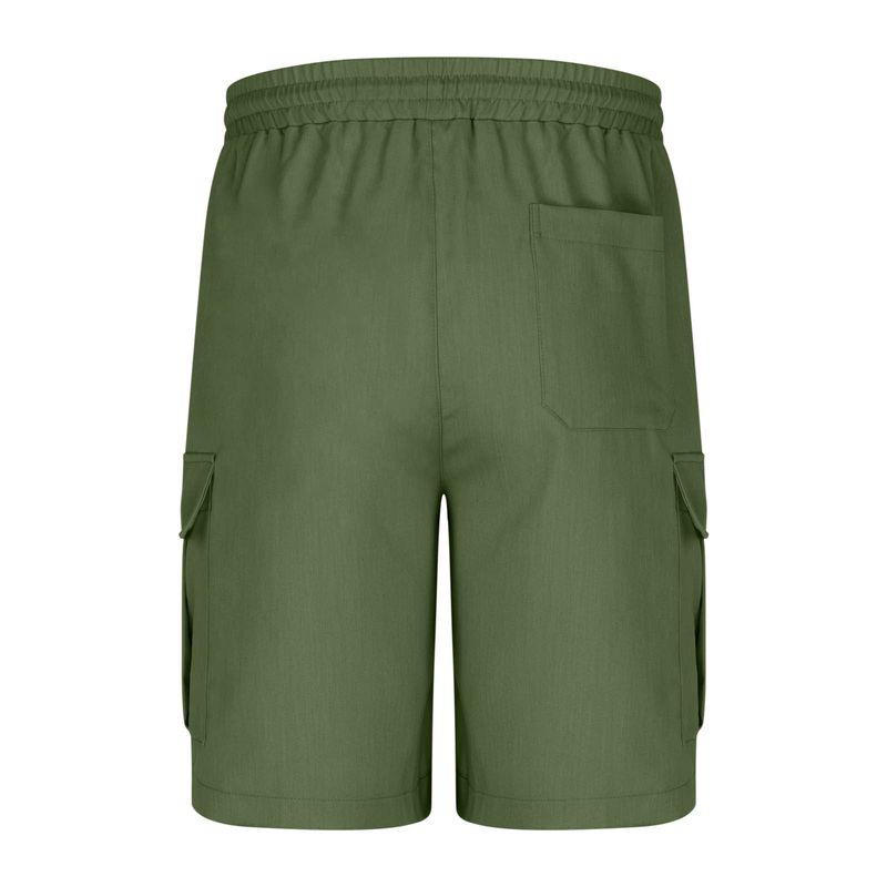 Men's Clothing Men's Solid Color Drawstring Elastic Waist Multi Pocket Straight Shorts Overalls Casual Pants_voghion.com