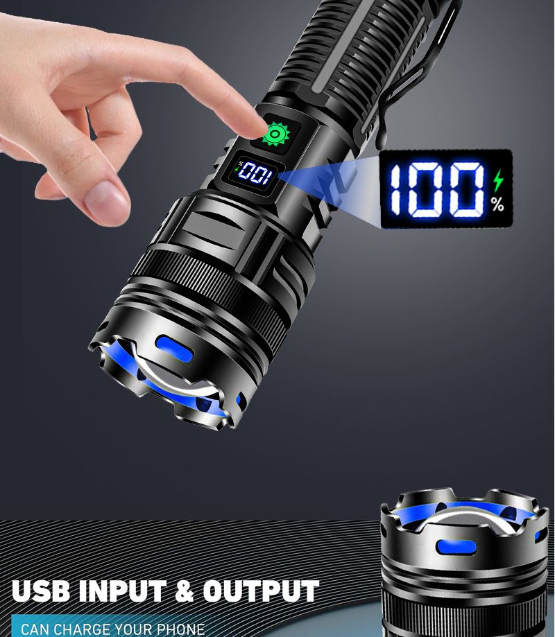 Cross-Border Neuer tragbarer LED-Stiftclip mit hoher Helligkeit, Multifunktions-Außenfunktion, Schnellladefunktion und digitalem Notfalldisplay_voghion.com