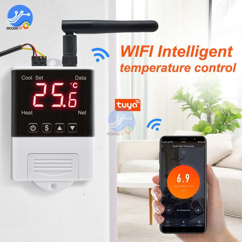 Termostato regolatore di temperatura Wi-Fi wireless AC110-220V DS18B20 sensore NTC display digitale controllo APP per casa intelligente_voghion.com