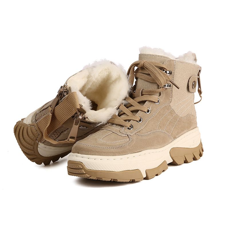 Damen Schneestiefel Wasserdicht Schneestiefel 2025 Herbst Für Damen, Schnee Echtes Leder Verdicktes Fleece Winter Rutschfeste Flache Kurze Stiefel Große Baumwolle S_voghion.com