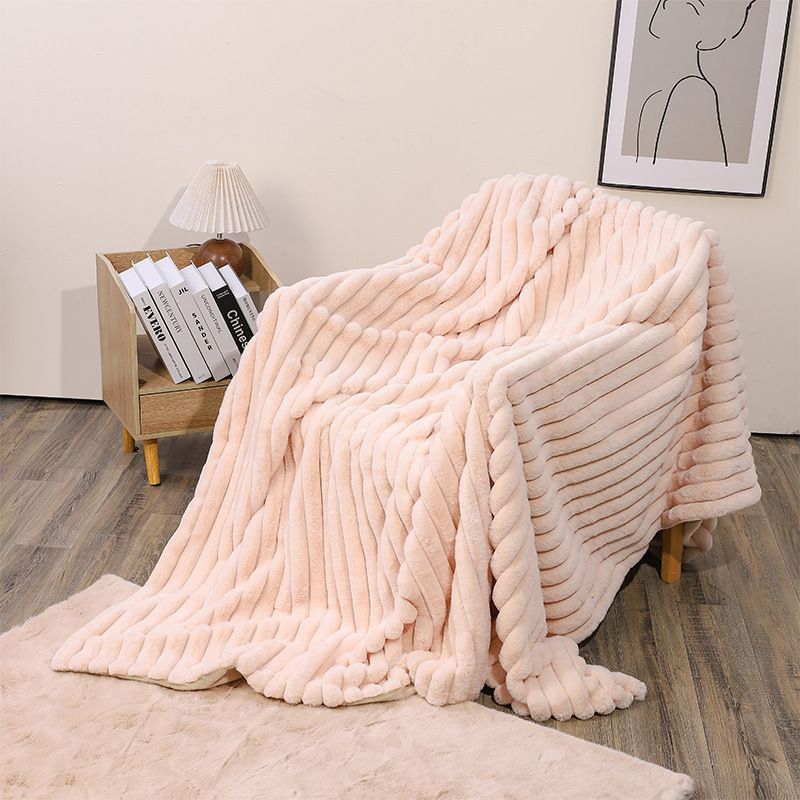 Double layer thick warm blanket office rabbit fur nap blanket home sofa cover plush blanket_voghion.com