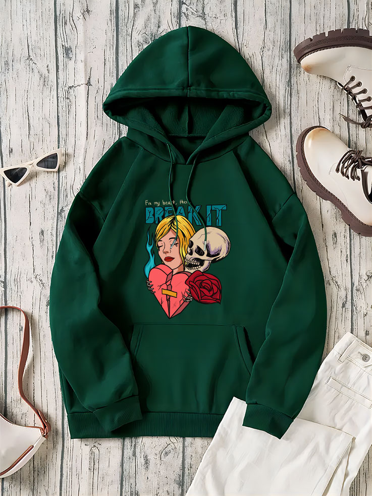 BREAK HEART Women's Hooded Crewneck Sweatshirt_voghion.com
