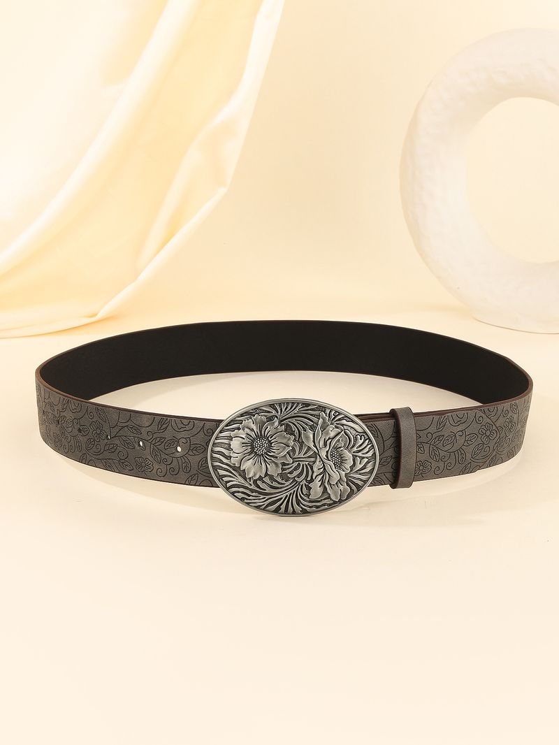 Wind Spicy Girl Daily Brown Texture Niche Buckle Special Print Pattern Batch Belt For Both Men And Women_voghion.com