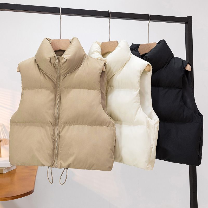 Gilet matelassé sans manches pour femme - Col montant, manteau d'hiver chaud et épais aux couleurs tendance_voghion.com