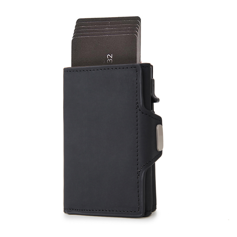 Dienqi carteira masculina de fibra de carbono, carteira pequena com três dobras em couro preto e mágico, bolsa pequena para dinheiro_voghion.com