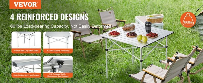VEVOR Folding Camping Table, Outdoor Portable Side Tables, Lightweight Fold Up Table, Aluminum Ultra Compact Work Table With Carry Bag, For Cooking, Beach, Picnic, Travel, 24x16 Inch, Silver_voghion.com